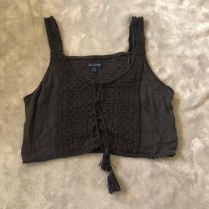 AEO Charcoal Crochet Cropped Tank | M